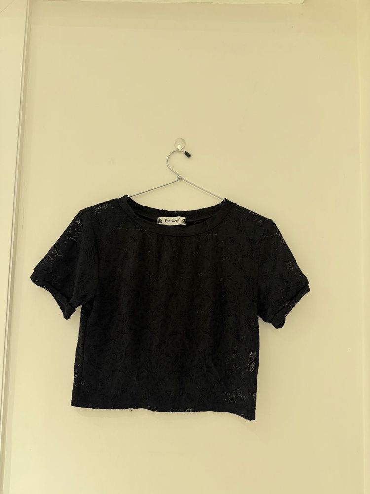 Black Lace Crop Top