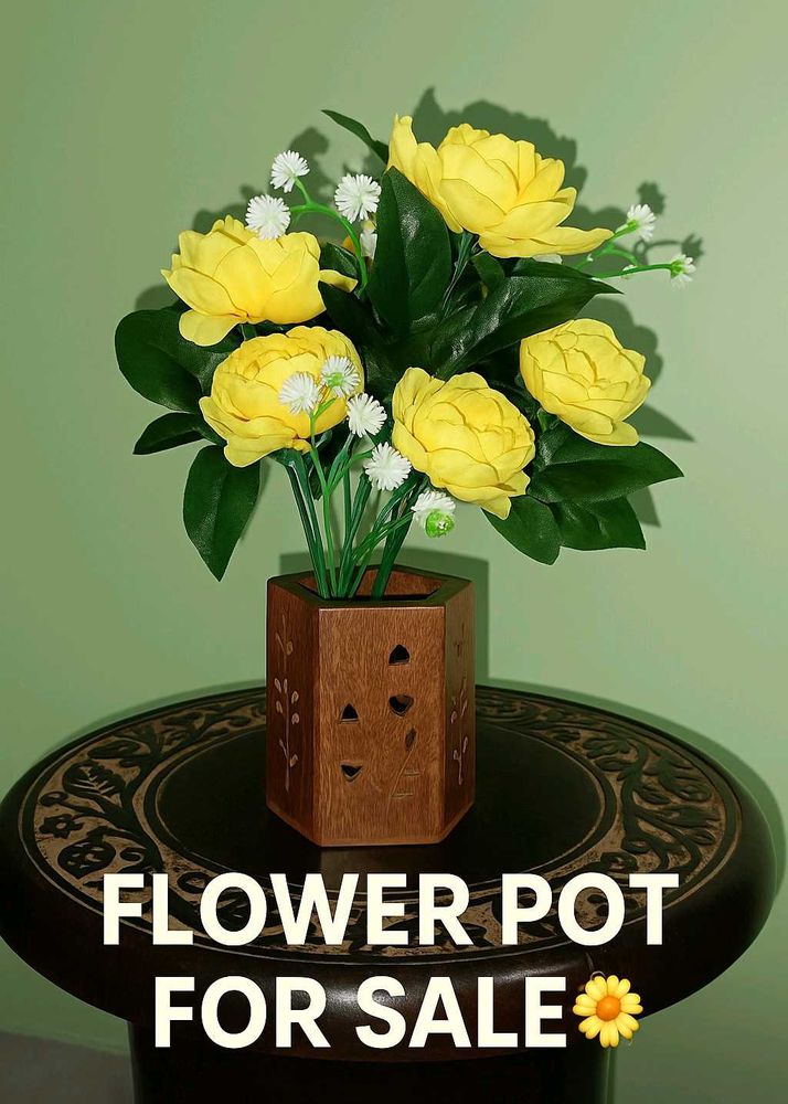Yellow Floral Arrangement in Wood Vase