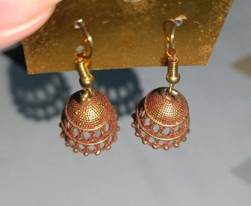 Stunning Gold &amp; Red Ethnic Drop Earrings