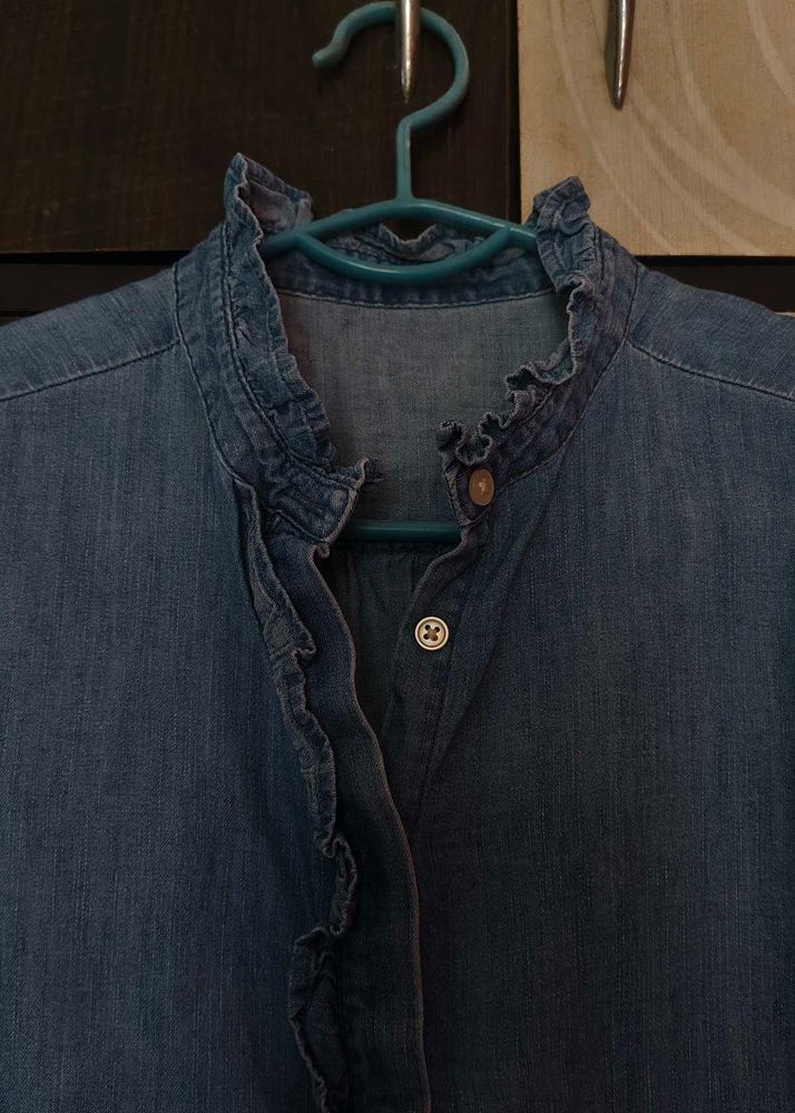 Denim Ruffle Collar Shirt &amp; Mendi colour Western s