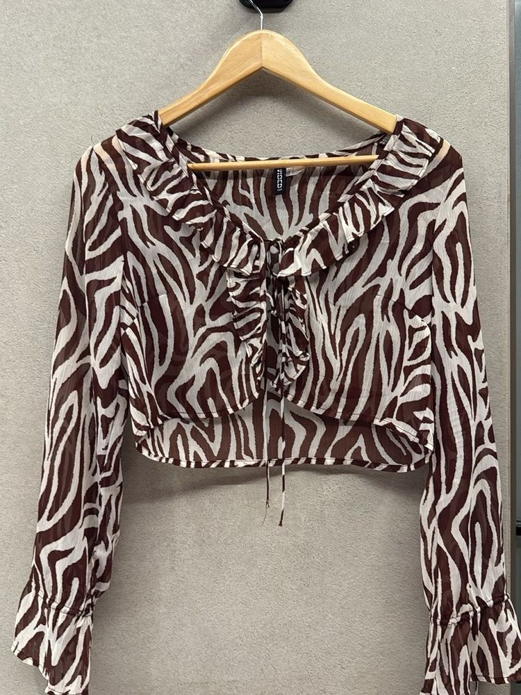 Zebra Print Ruffle Top