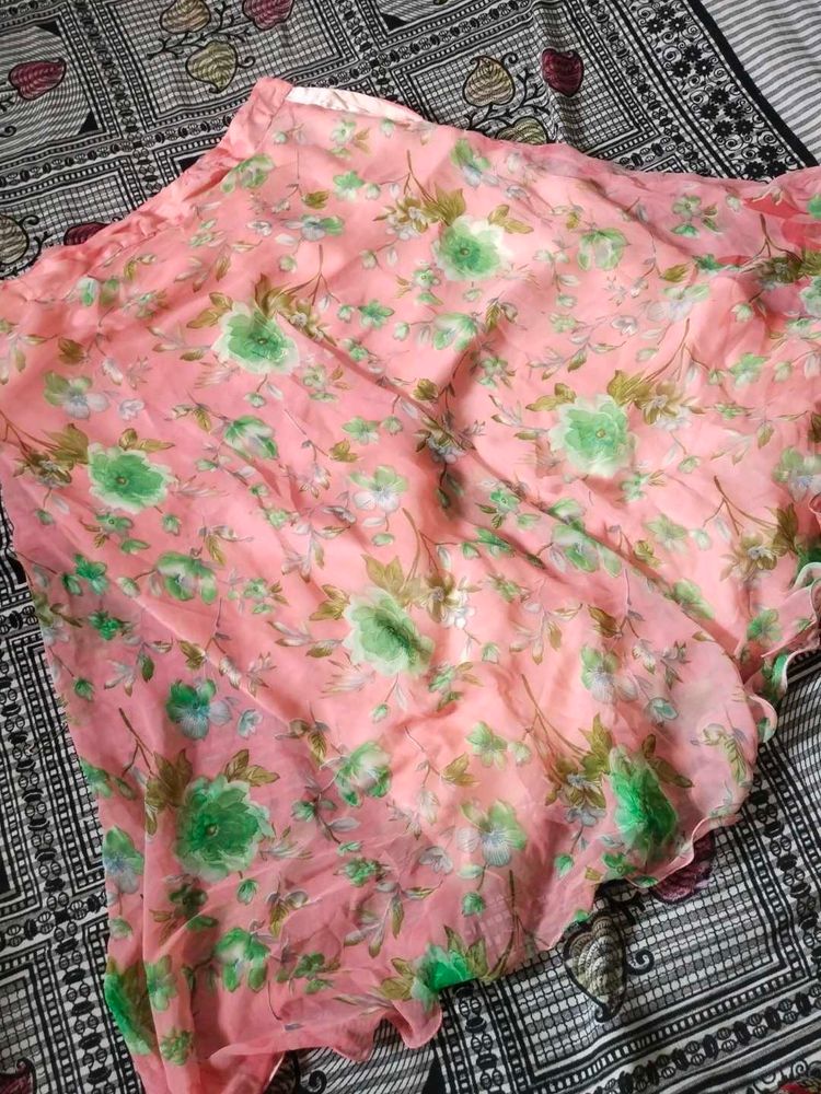 New Light Pink Floral Full Flair Skirt