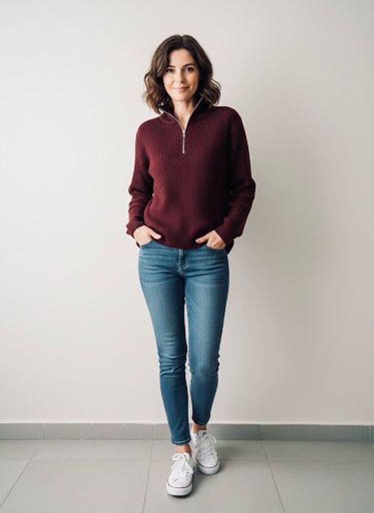 Burgundy Knit Quarter Zip Sweater