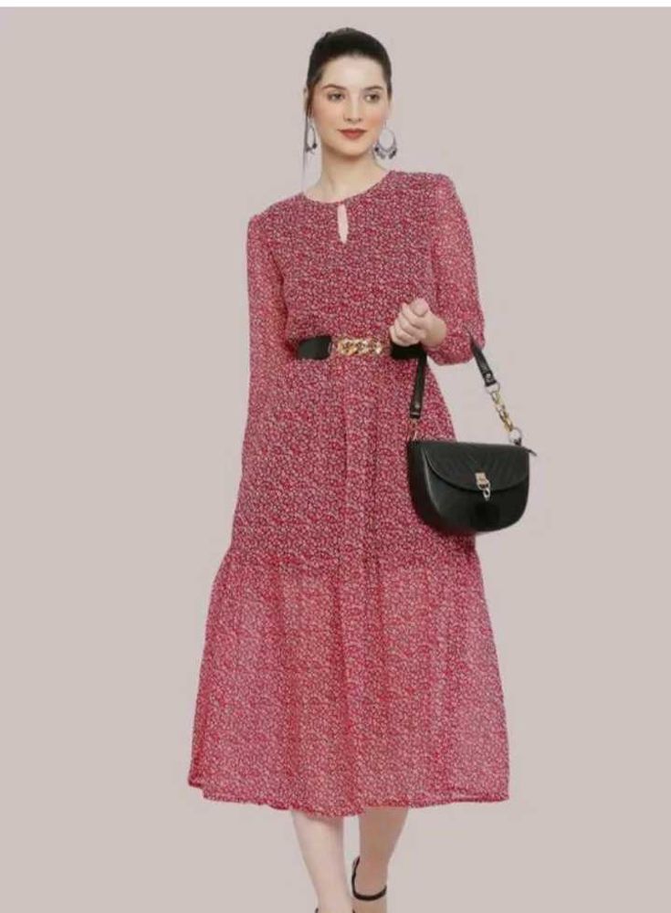 Beautiful Red Flower printed daily wear Gown