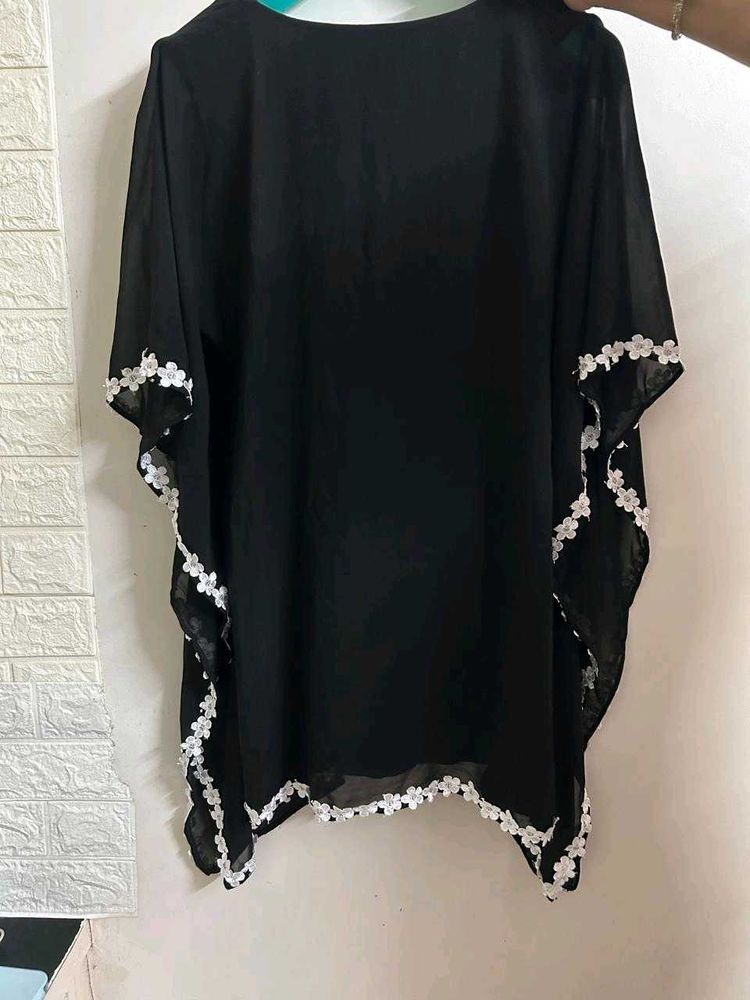 Black Floral Trim Kaftan Top
