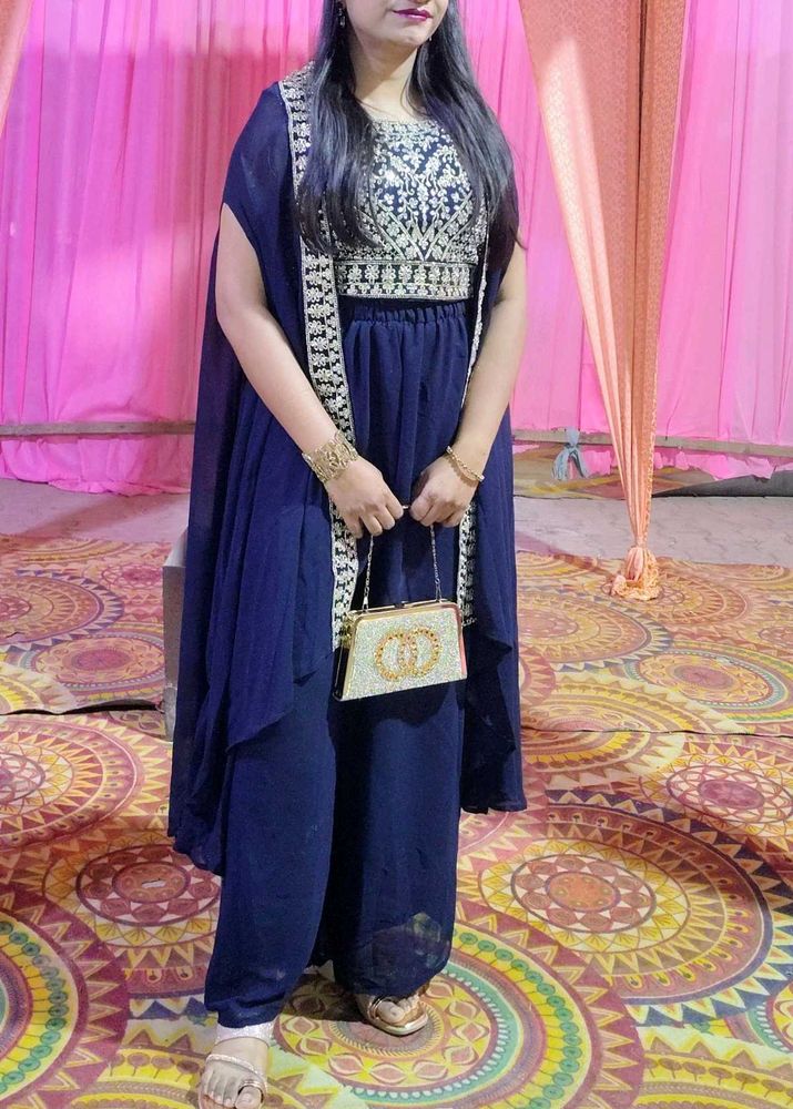 💙🔥 blue shrug with plazzo indo western set