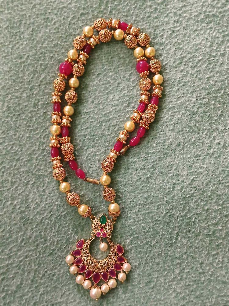Handmade Gold Beads And Pearls Necklace