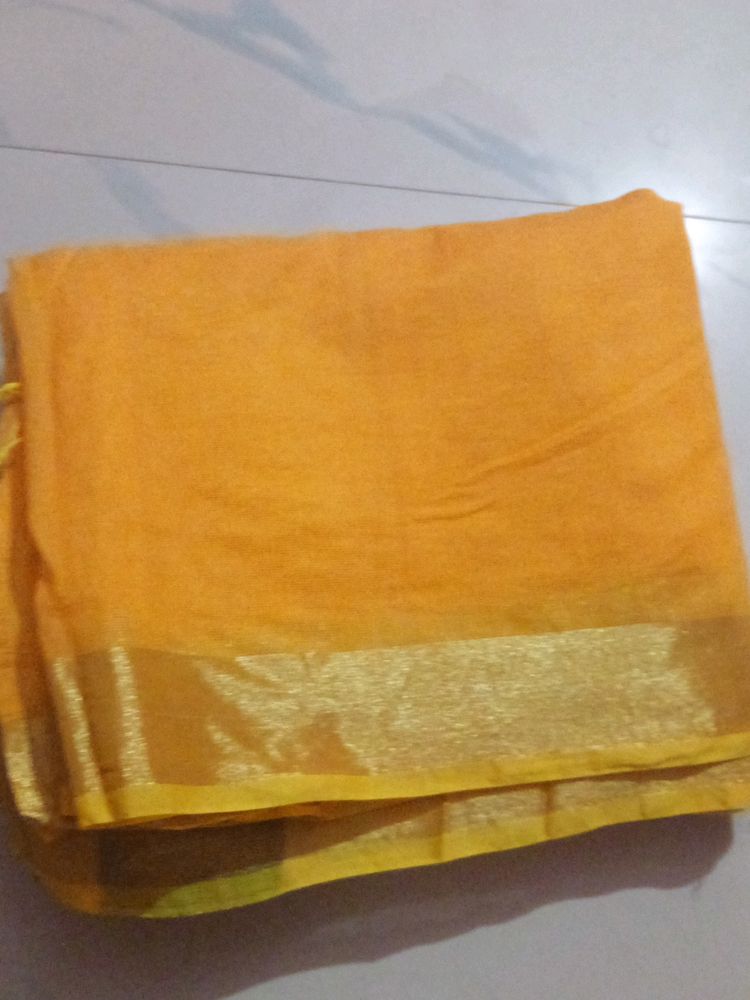 Yellow Cotton Silk Saree