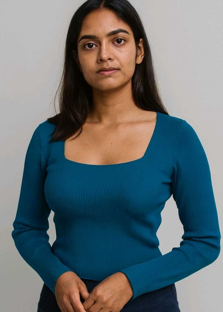 Blue Square Neck Top