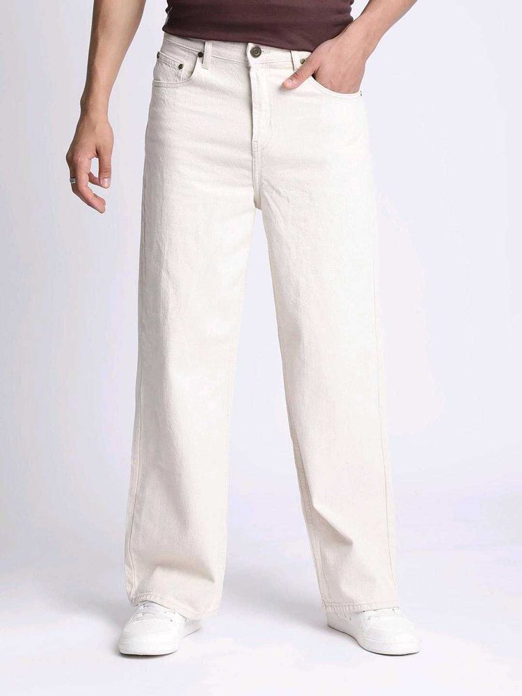 Bene Kleed Off-White Wide Leg Denim Jeans, 34 Size