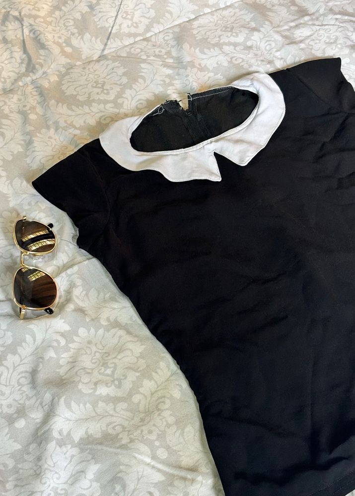 Black Top With White Neck Detailing