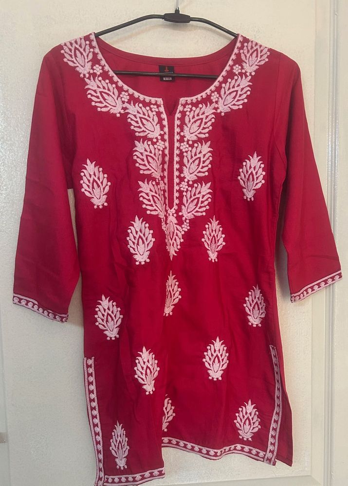 Red Embroidered Kurta