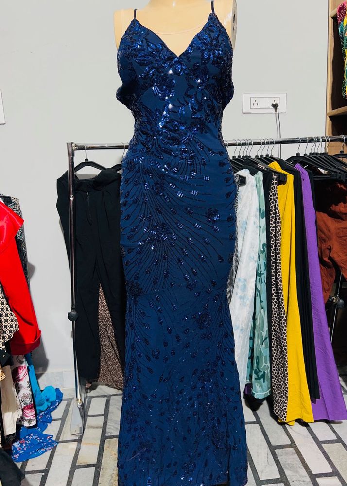Navy Sequin Evening Gown