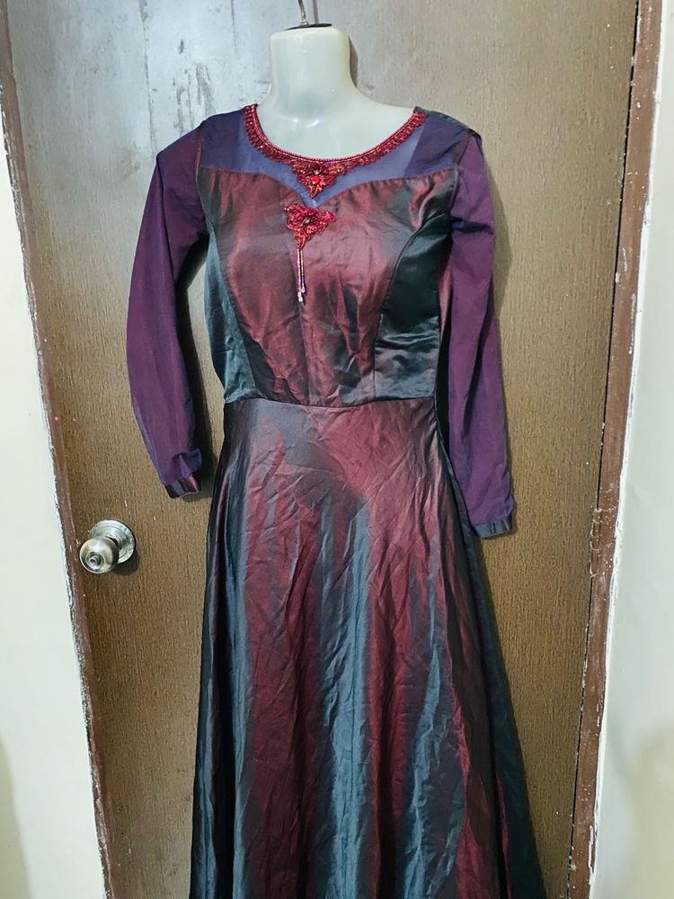 Unique Burgundy Evening Gown