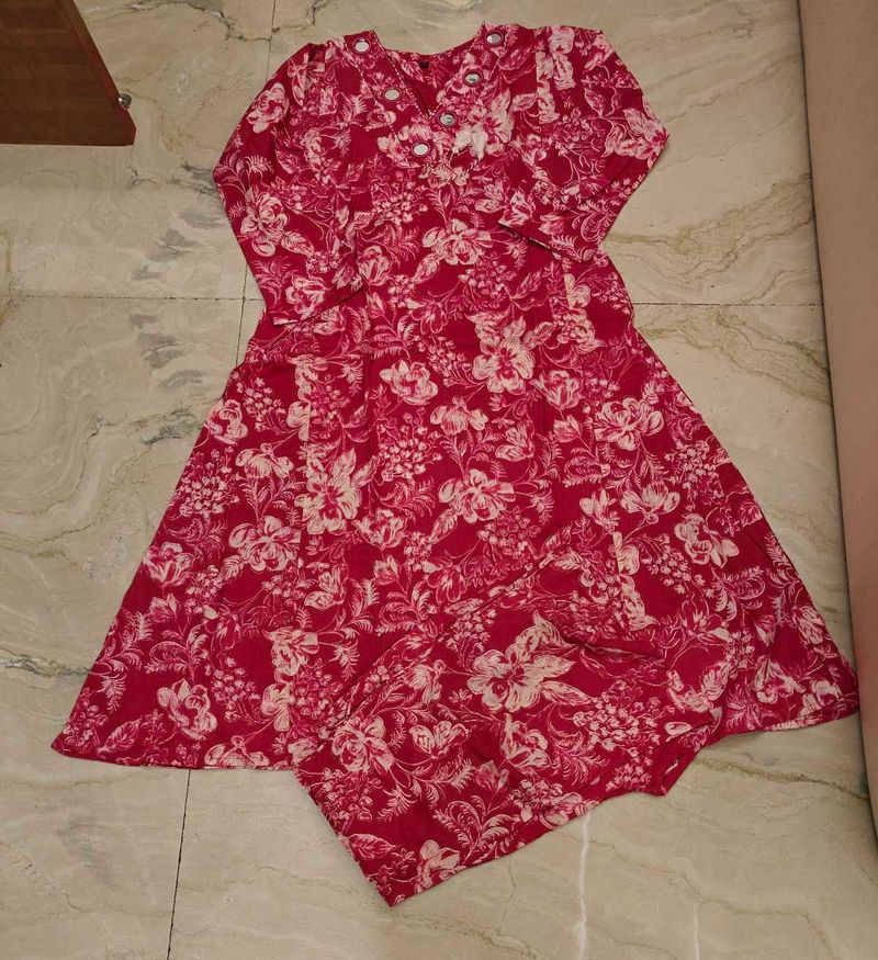 Mirror Work Floral Kurta Set