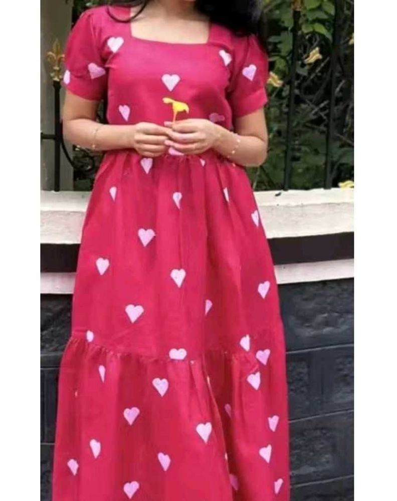 Pink Heart Print Casual Dress