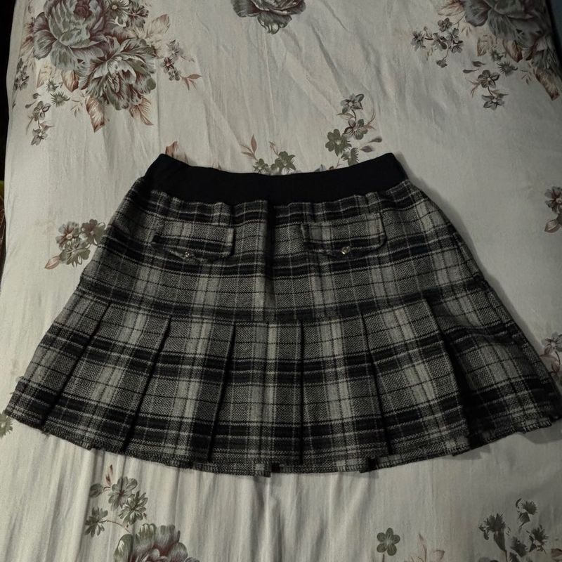black grey plaid mini skirt