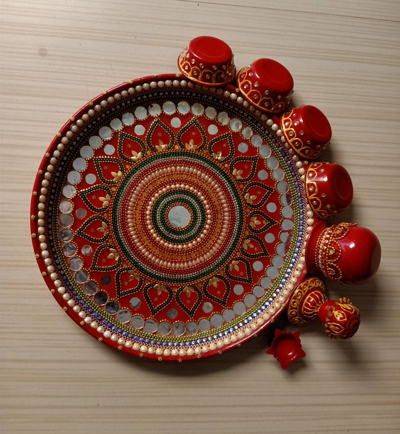 Heavy Decoration Stainless Steel Pooja Thali