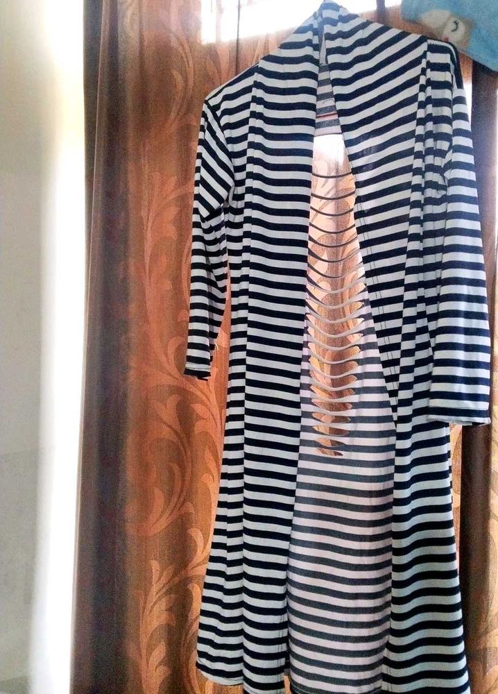 Branded Striped Open Front Shrug