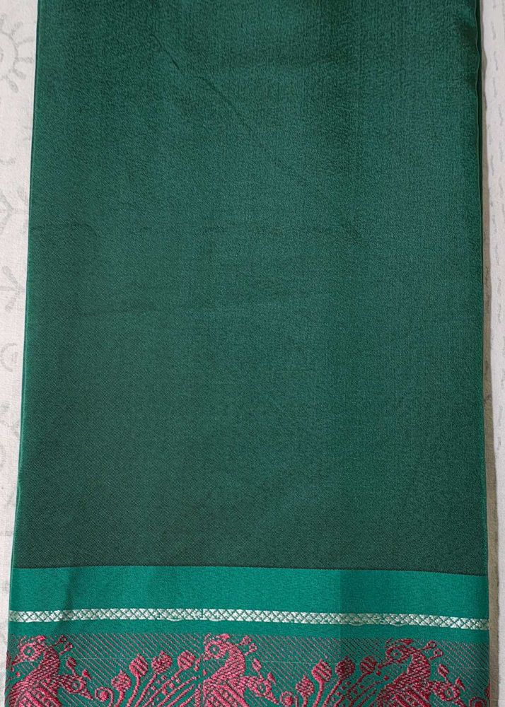 Green soft Saree with Peacock Border