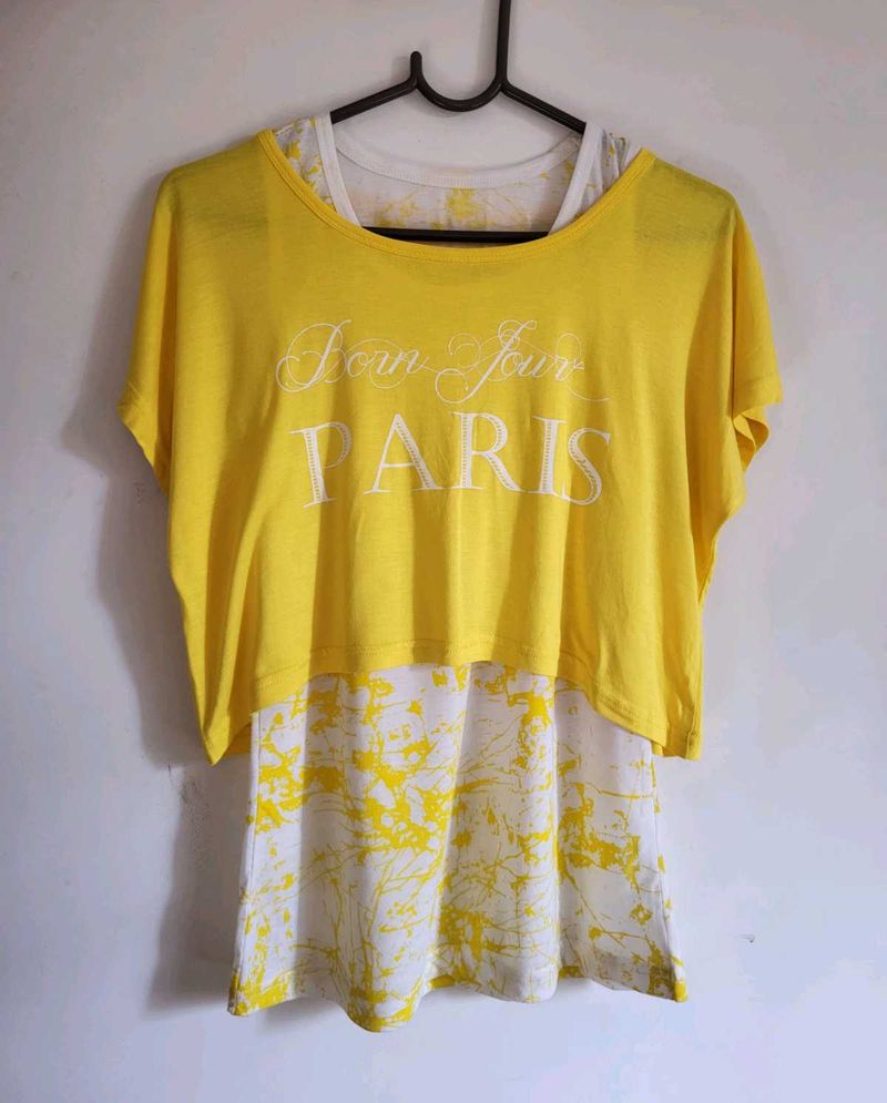 2-Piece Yellow Crop-Top &amp; Tank-Top S