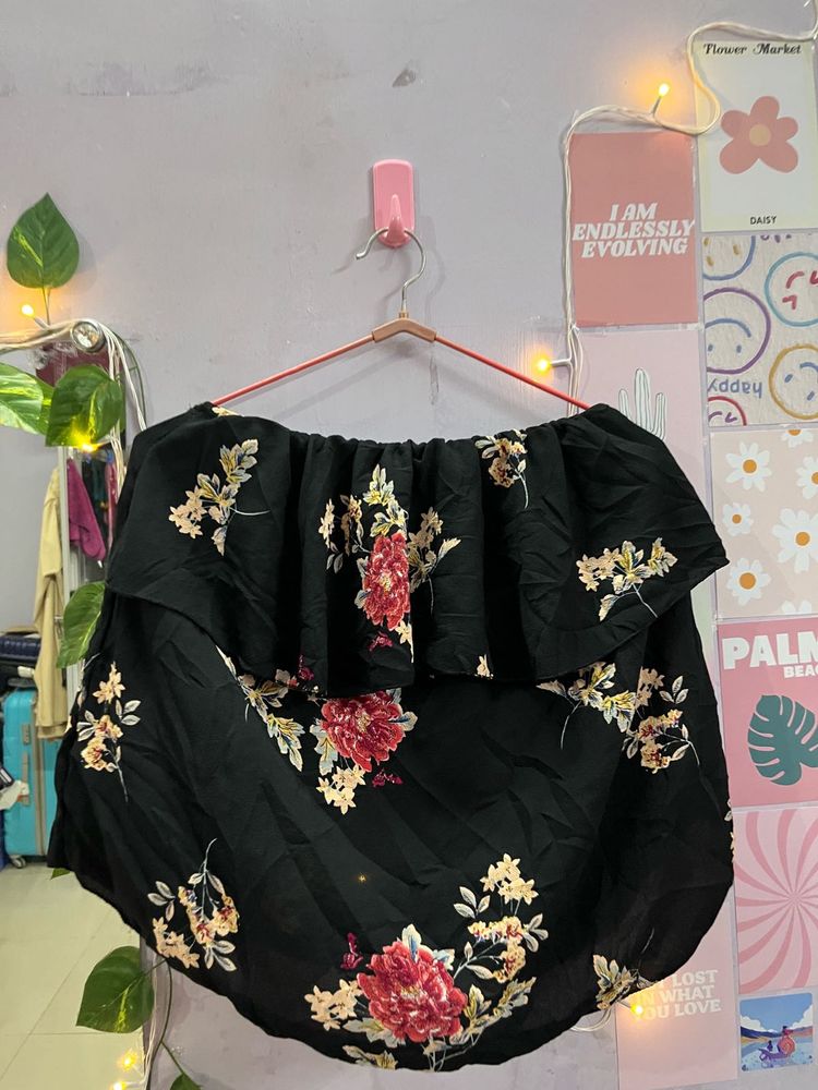 Black Floral Off Shoulder Top