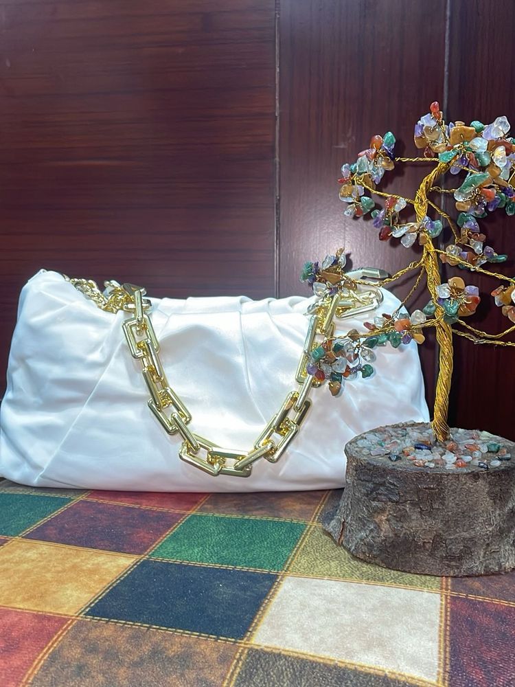 White Ruched Chain Bag
