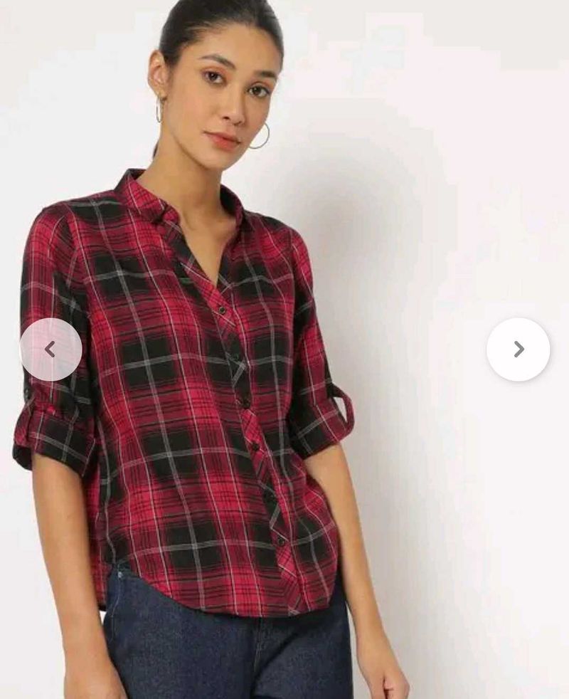Women Red And Black Checked Casual Shirt