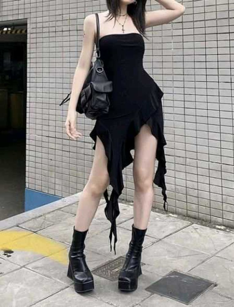 korean assymetrical Strapless Dress