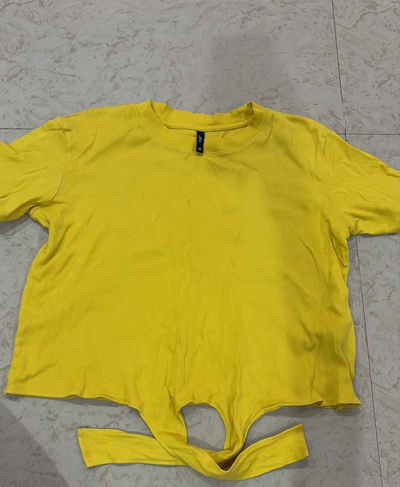 Yellow Tie-Front Crop Top