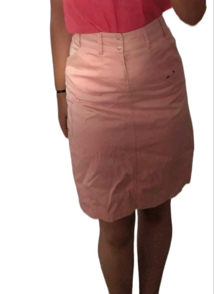 Baby Pink Denim Pencil Skirt Midi