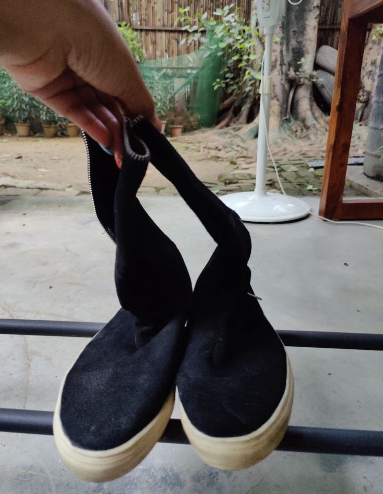 Black Suede Zip-Up Platform Boots From Thailand