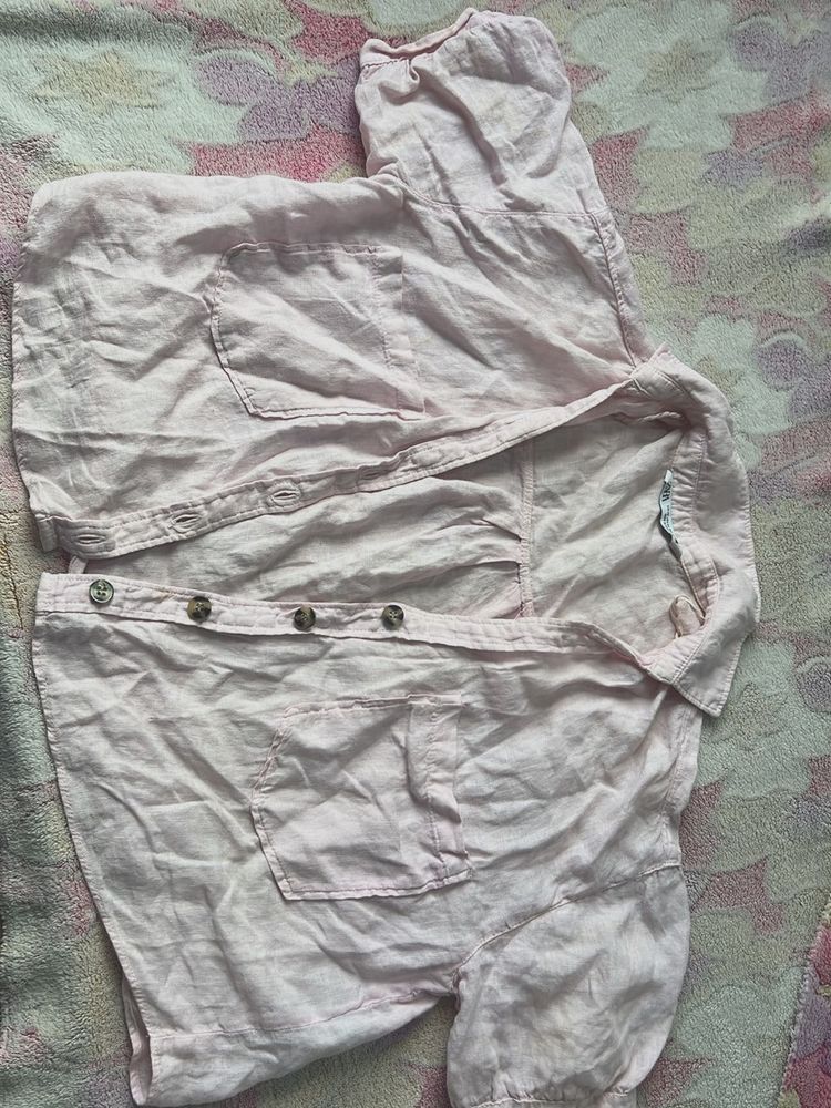 Pink Button-Down Crop Shirt Top Zara