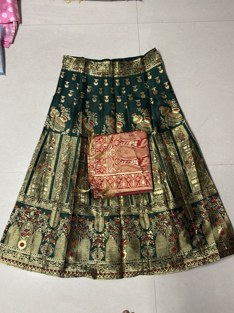 Green &amp; Gold Lehenga Skirt