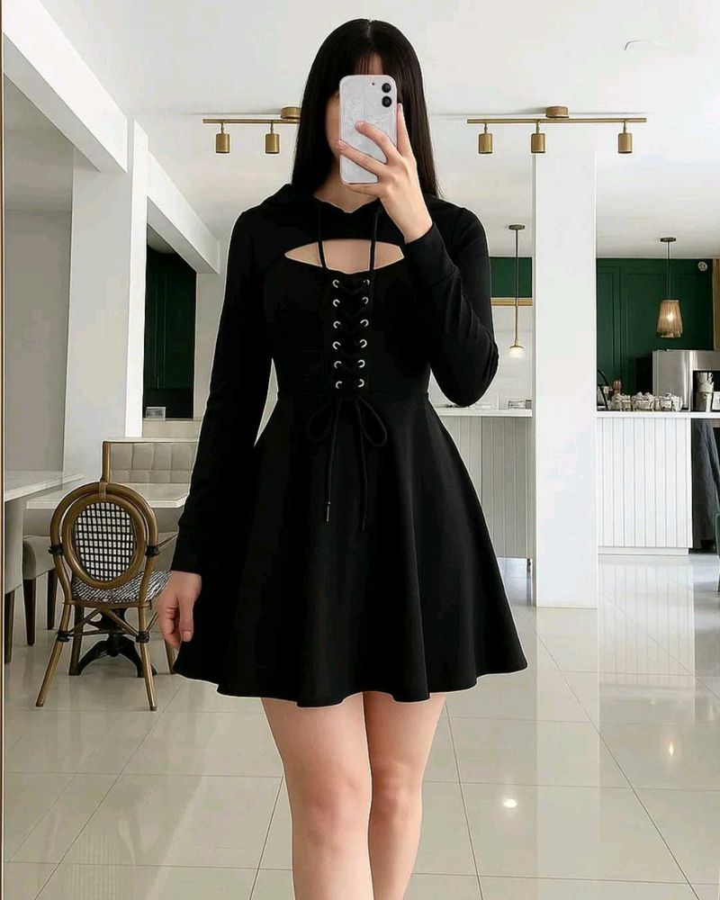 Hooded Lace-Up Mini Dress