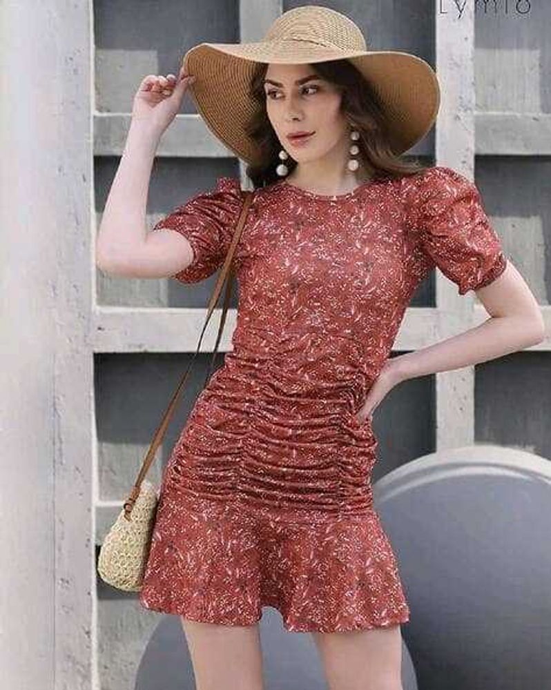 Floral Mini Dress with Ruching