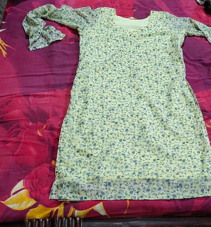 Floral Butter Yellow Kurti