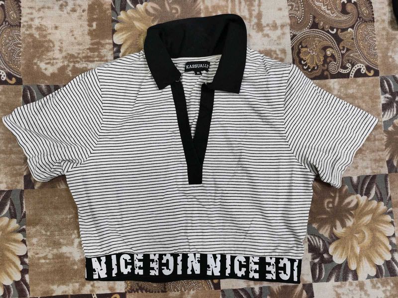 Striped Polo Crop Top