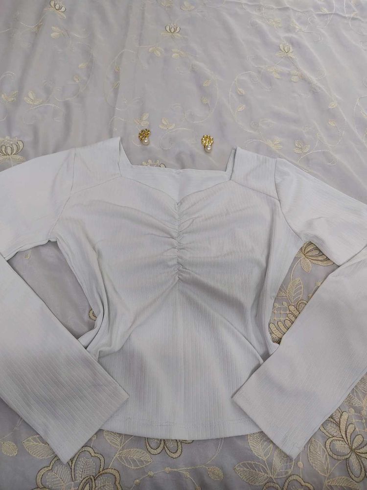 Cute White V Neck Top