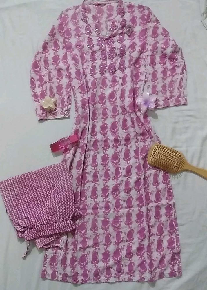 Pink Printed Kurta Set🌺
