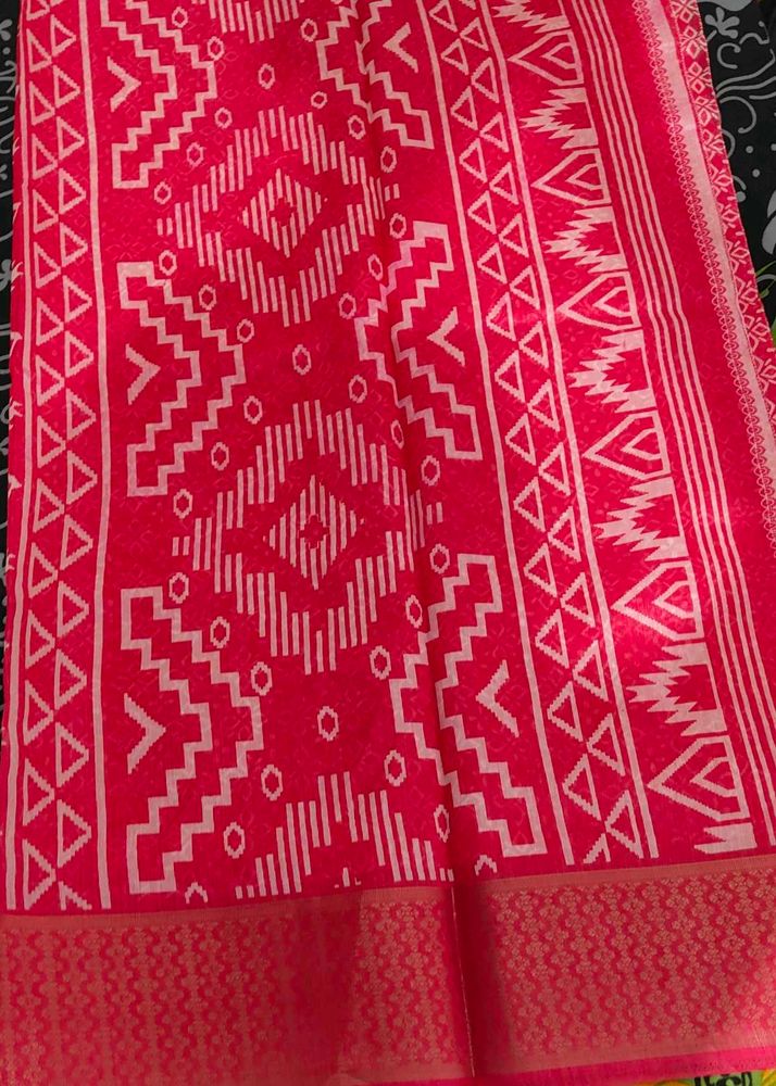 Red Printed Saree organza