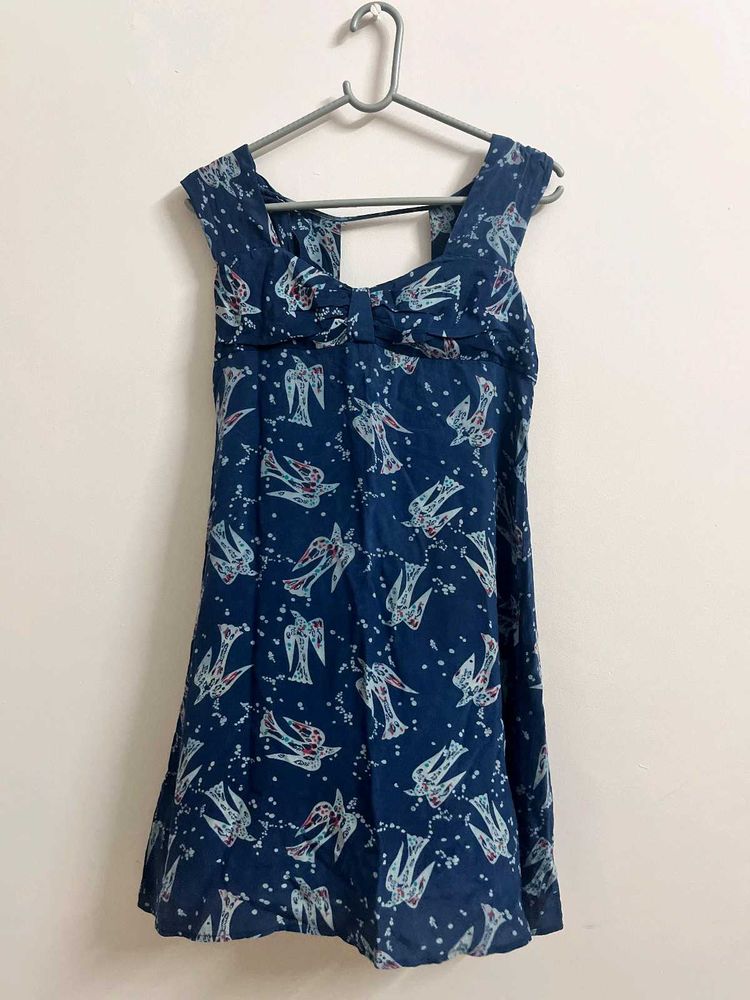 Blue Bird Print Dress