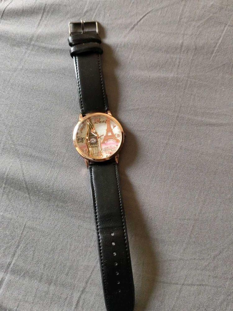 Black Strap  Watch With Oversize  Dial