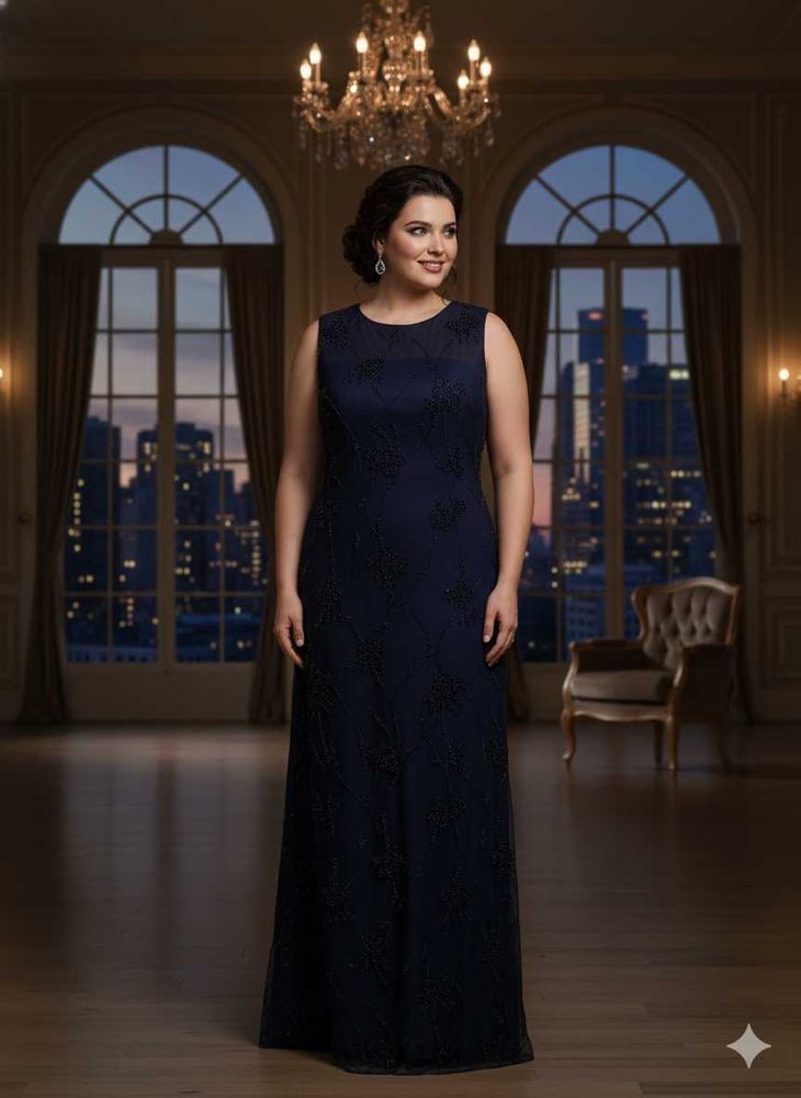 Elegant Navy Lace Maxi Dress