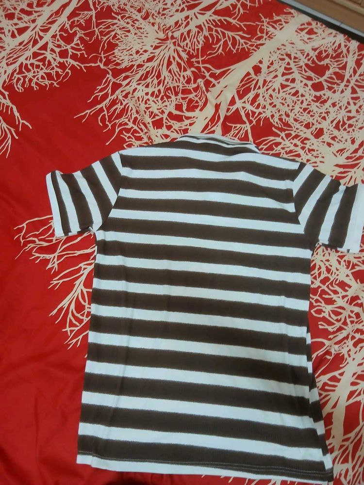 Striped Brown &amp; White Shirt