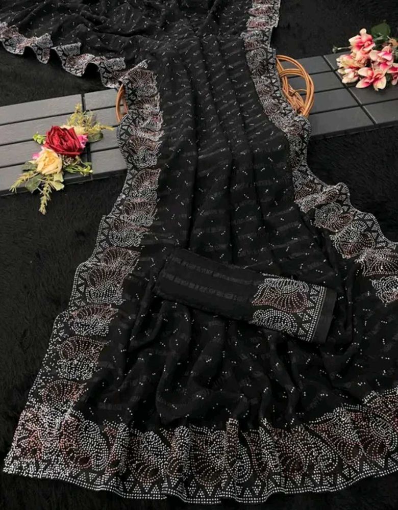 Elegant Black Embellished Saree