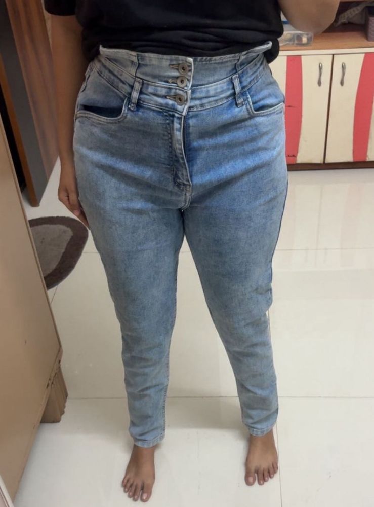 High-Waisted Denim Jeans