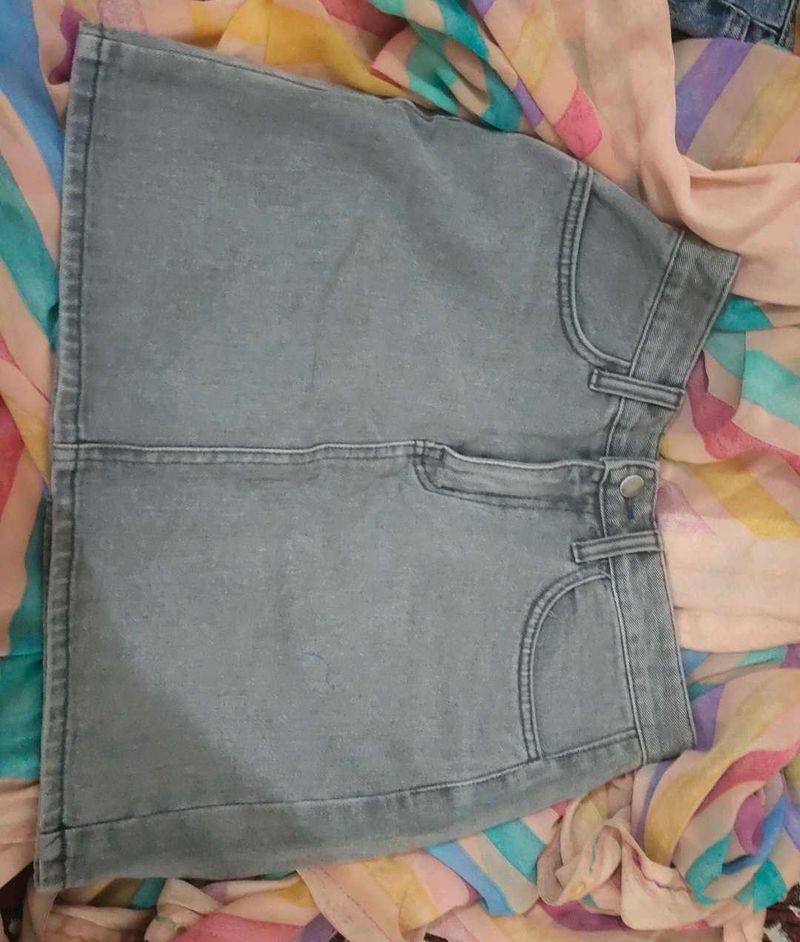 Grey Denim Skirt For Women