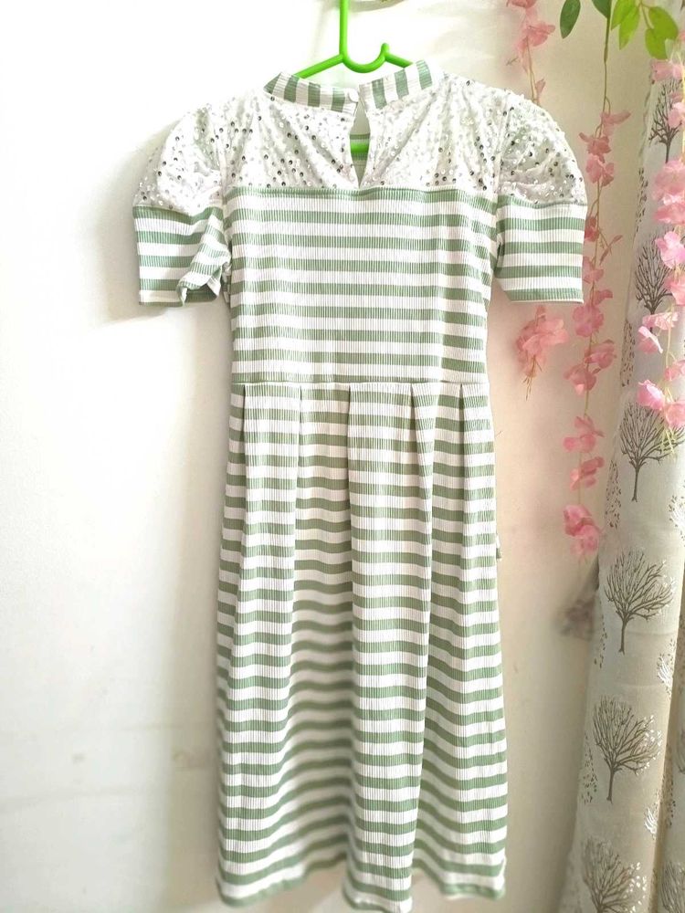 Striped Green Casual Dress