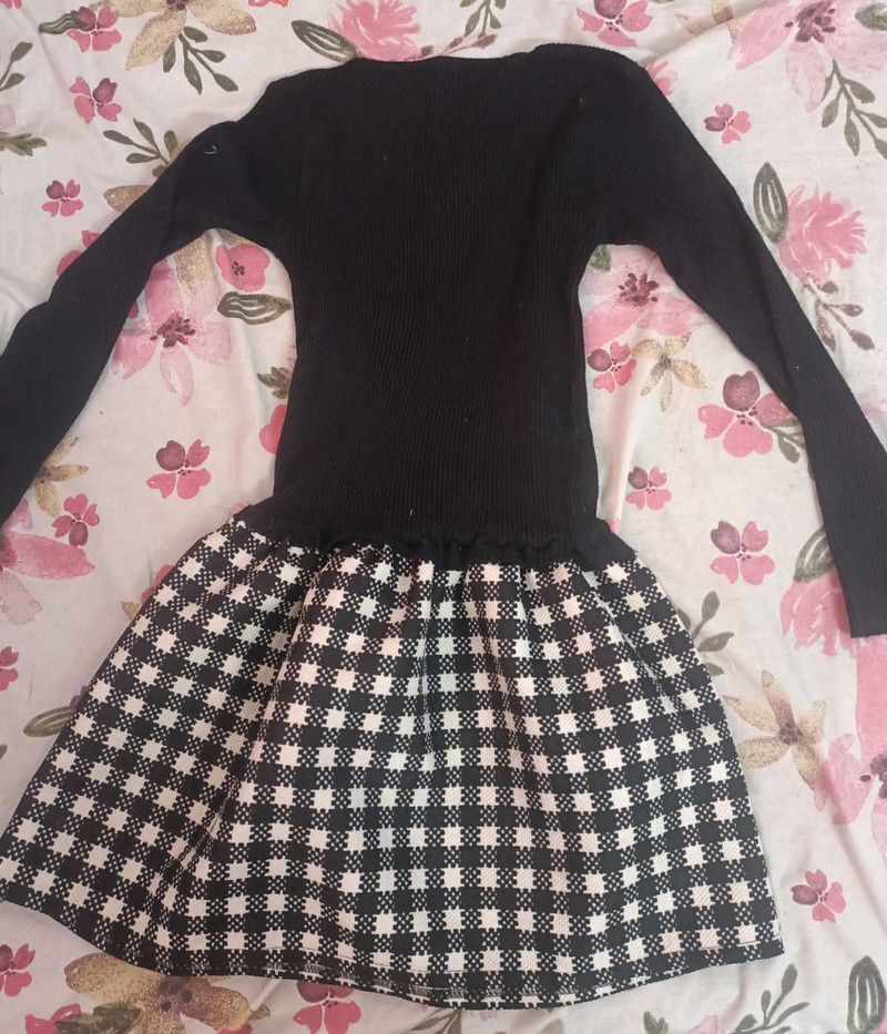 Girls Black Checkered Dress